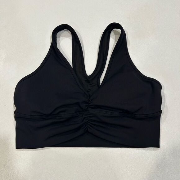 Alo Yoga Black Sports Bra Size M Ruched Front Medium Support - Picture 1 of 5
